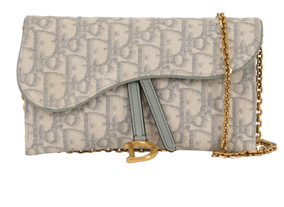 Saddle Pouch With Chain, &pound;695, Handbags, Grey, Canvas, Front view